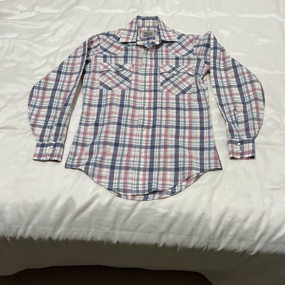 VTG Levi Strauss Pearl Snap Mens S Plaid Shirt Western 90s